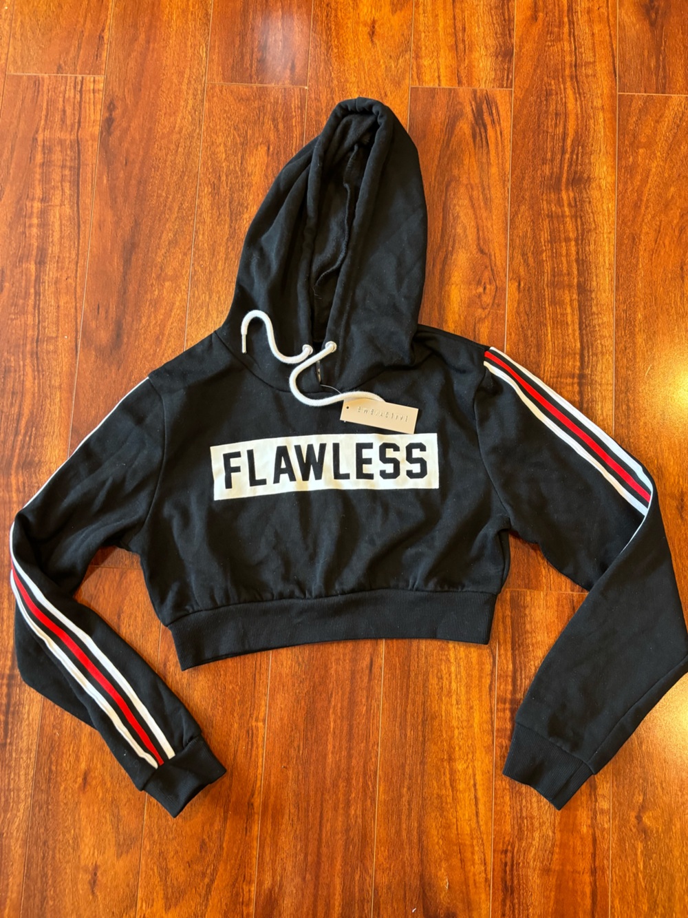 Flawless Black Cropped Hoodie with Stripe Detail